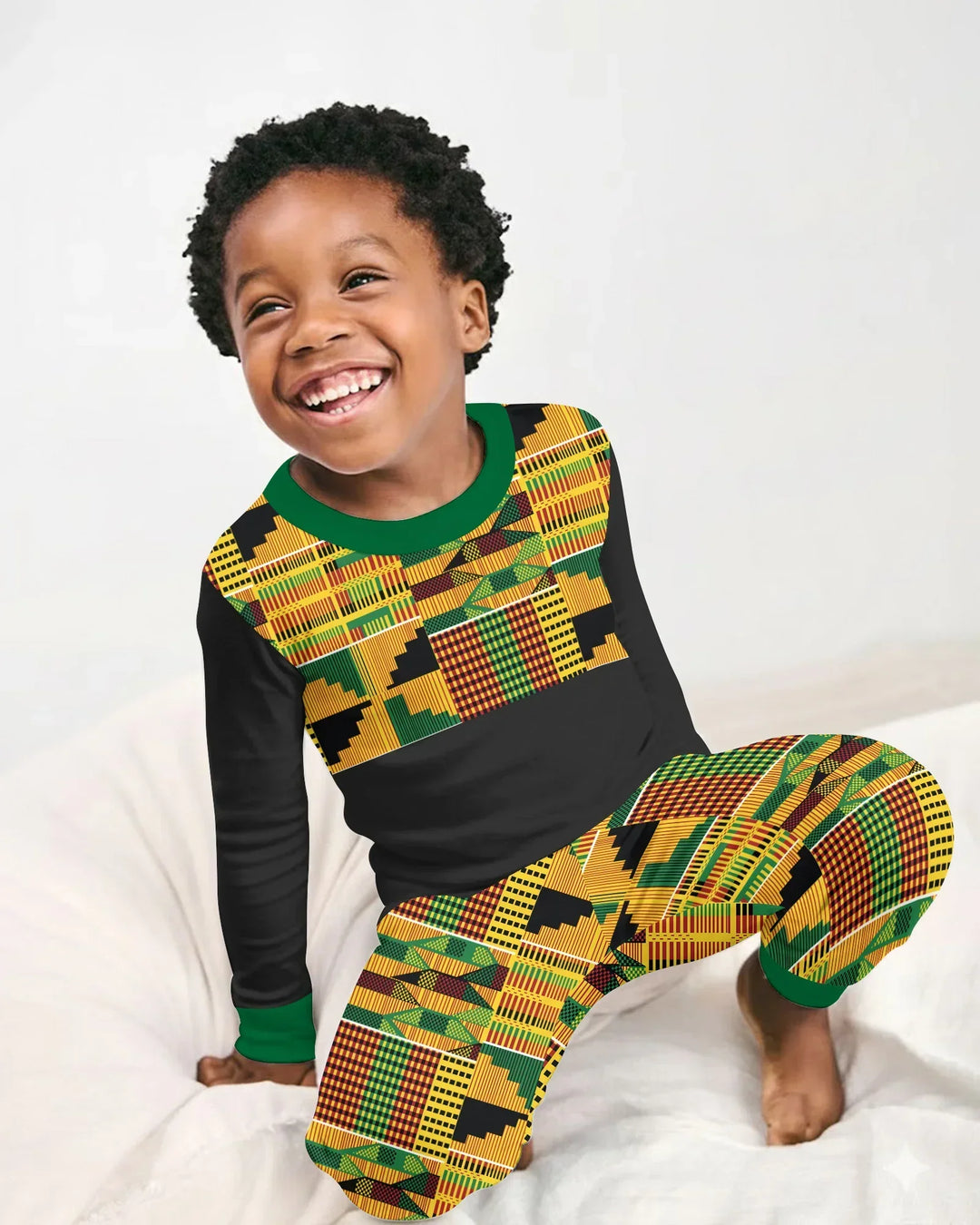 Kente Vibes Family Matching Bamboo Two Piece Long Sleeve Pajama Set