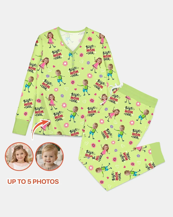 Custom Photo "Best Mom Ever" Doodle Bamboo Women Pajama Set