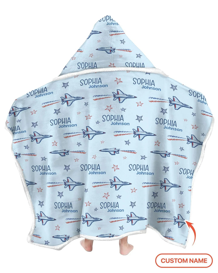 Patriotic American Flag Jet Fighter Bamboo Wearable Hooded Blanket