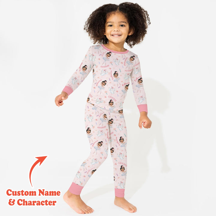Custom Name Ballerina Doll Two Piece Long Sleeve Pajama Set
