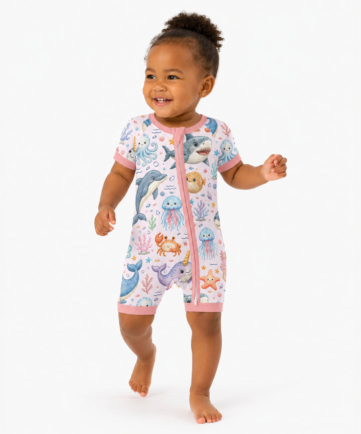 Cute Ocean Animals Bamboo Shorty Zippy
