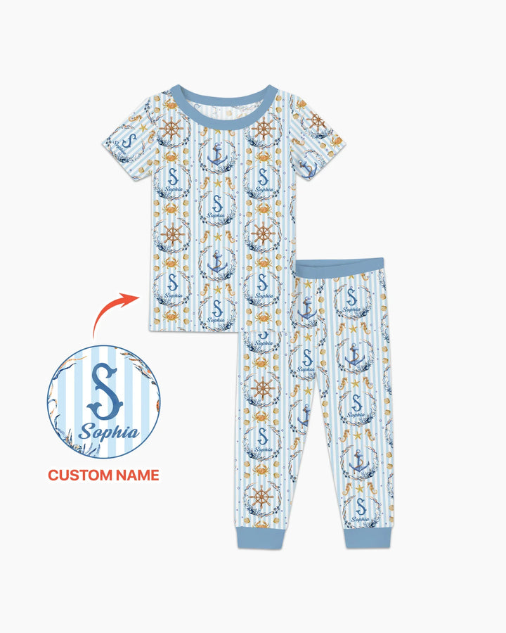 Bon Voyage Custom Name Bamboo Two Piece Short Sleeve Pajama Set