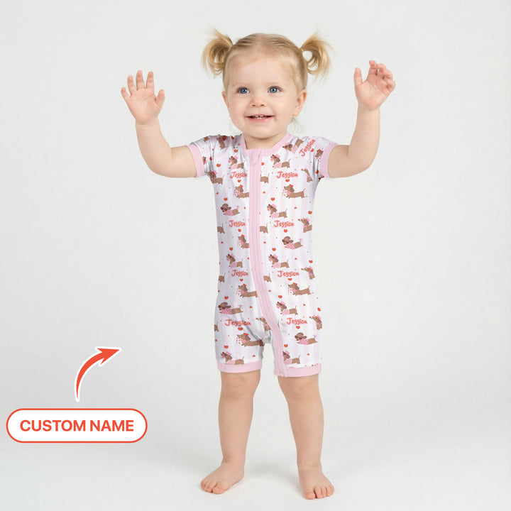 Custom Name Valentine Dachshund Family Matching Shorty Zippy