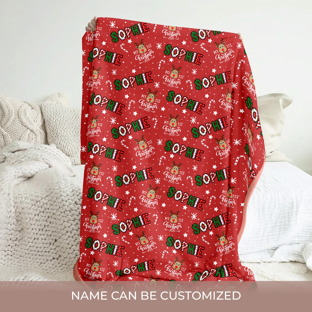 Custom Name "My First Christmas 2025" Toddler Blanket