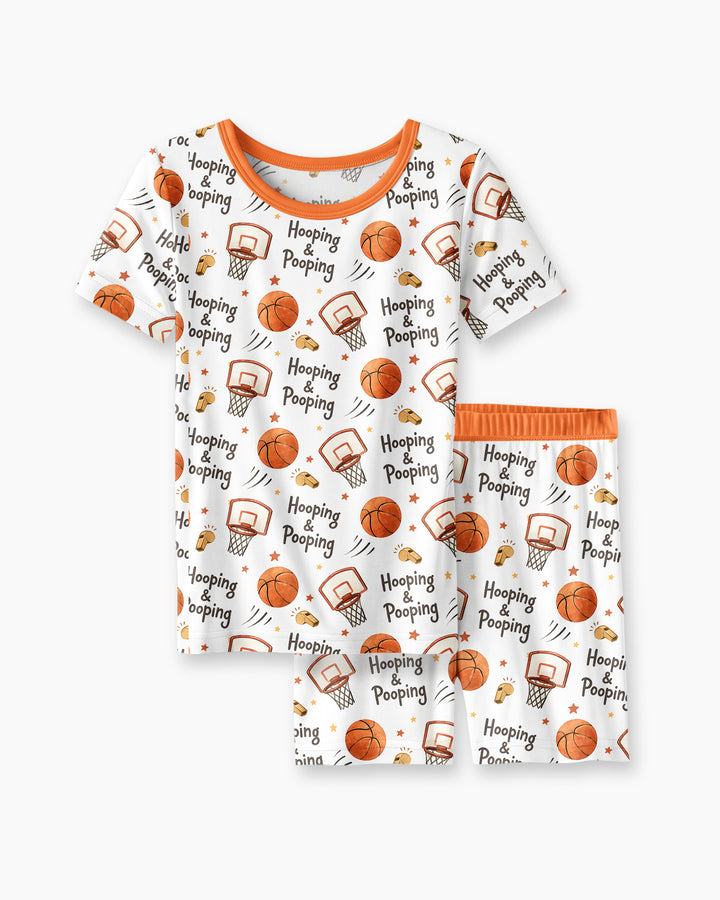 Funny Basketball Hooping & Pooping Bamboo Two Piece Short Sleeve Shorts Pajama Set