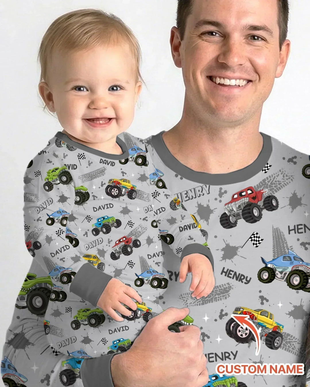 Monster Truck Dirt Jam Custom Name Daddy & Me Matching Bamboo Men's Pajama Set