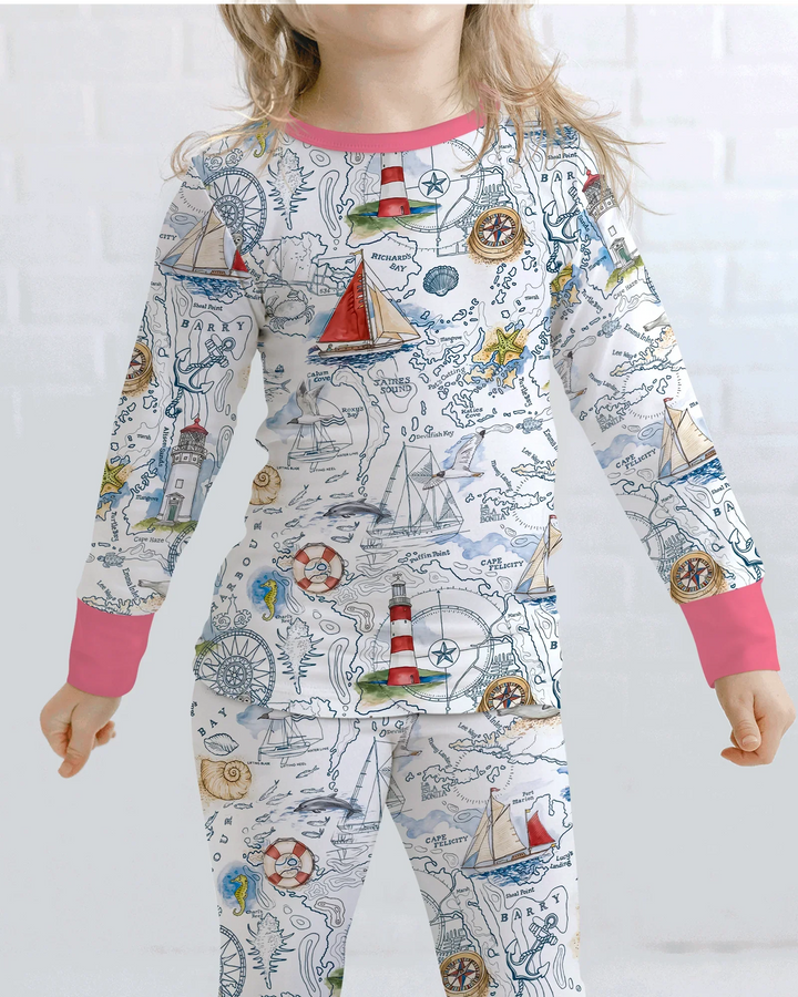 Seaside Adventure Map Bamboo Two Piece Long Sleeve Pajama Set