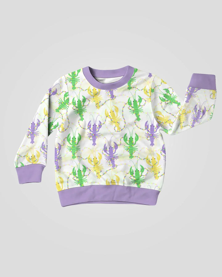 Mardi Gras Flusskrebs Familie Passender Bambus Rundhals-Sweatshirt