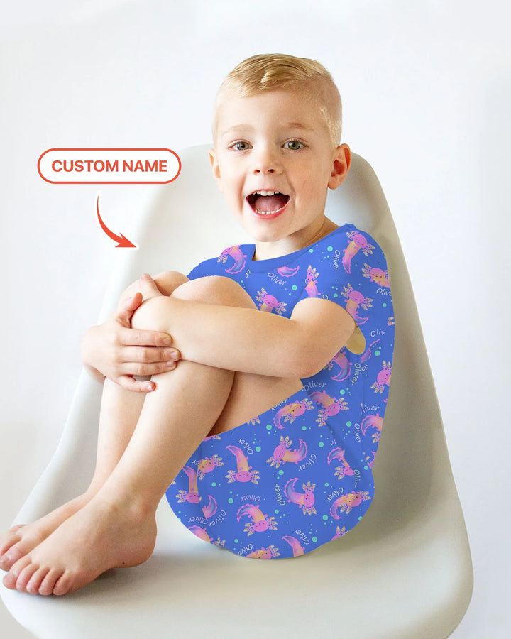Conjunto de pijama de dos piezas de bambú con nombre personalizado de Axolote que brilla en la oscuridad, de manga corta y pantalón corto