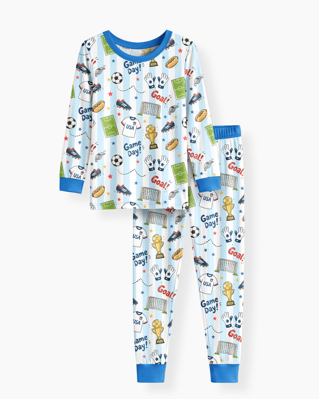 Striped Soccer Game Day Family Matching Bamboo Two Piece Long Sleeve Pajama Set
