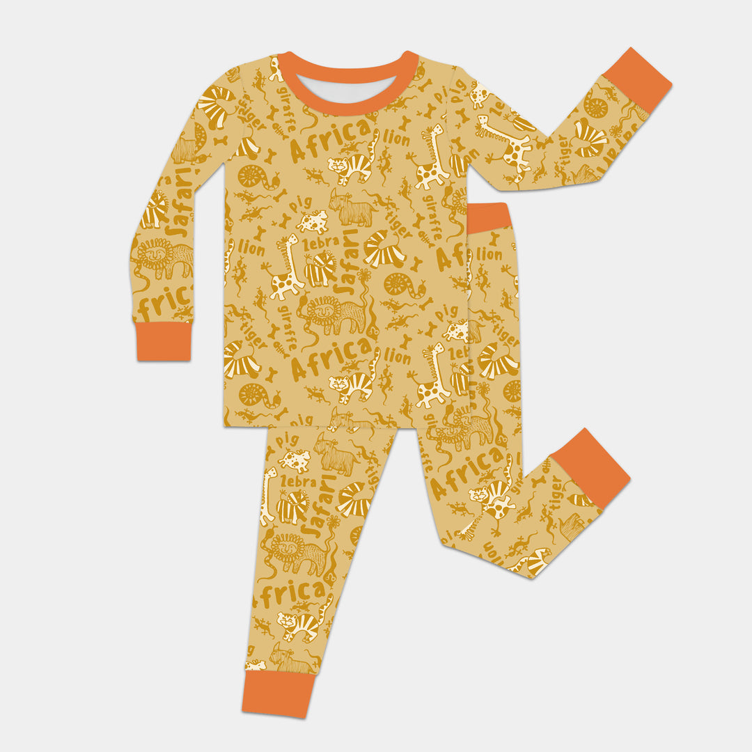 Handdrawn African Animals Two Piece Long Sleeve Pajama Set