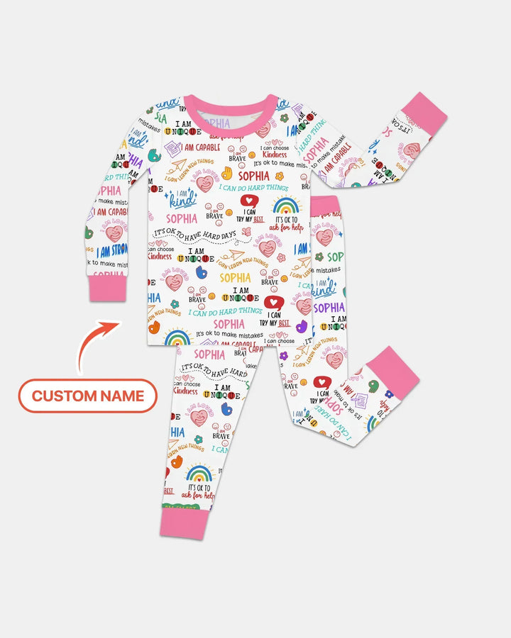 Daily Affirmations Matching Mommy & Baby Bamboo Two Piece Long Sleeve Pajama Set
