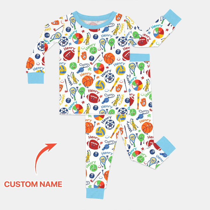 Play Ball Custom Name Two Piece Long Sleeve Pajama Set
