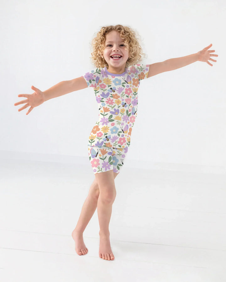 Flower Gardens Bamboo Two Piece Short Sleeve Shorts Pajama Set