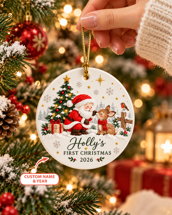 Custom Santa Reindeer Ceramic Ornament