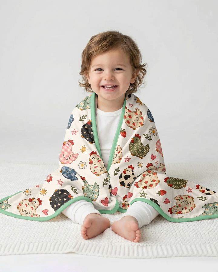 Playful Farm Chicken Bamboo Blanket