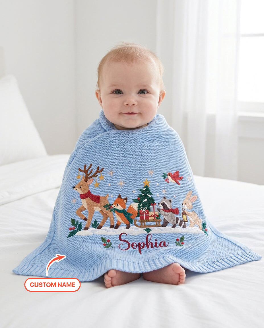 Woodland Christmas Parade Baby Cotton Blanket