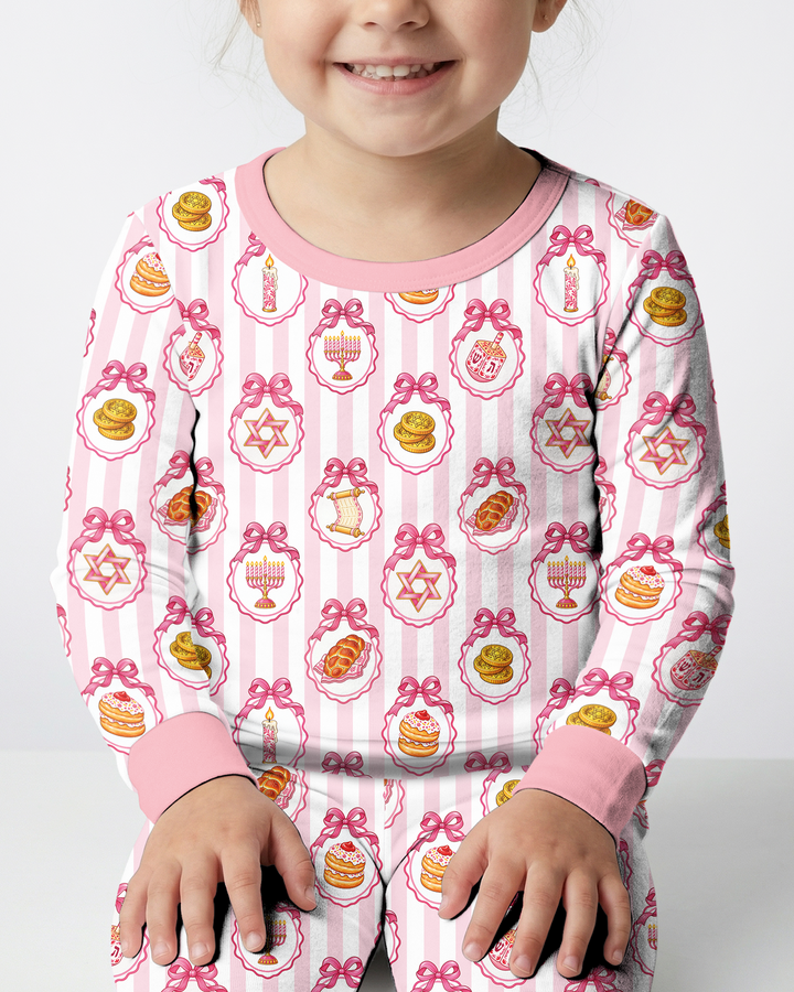 Hanukkah Bows & Blessings Mommy & Me Matching Bamboo Two Piece Long Sleeve Pajama Set