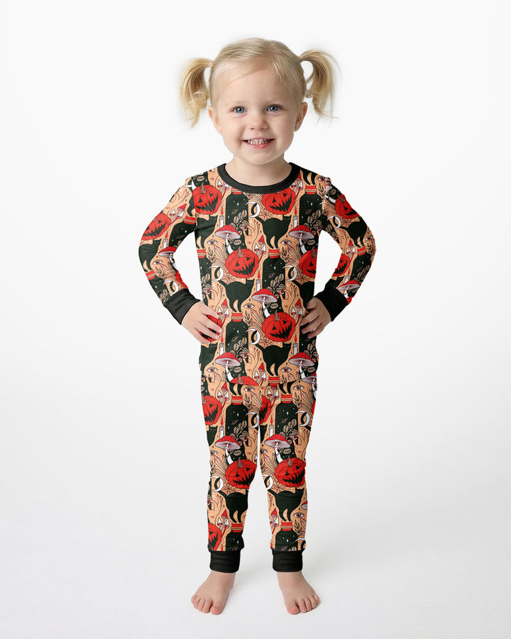 Black Cat And Pumpkin Halloween Bamboo Two Piece Long Sleeve Pajama Set