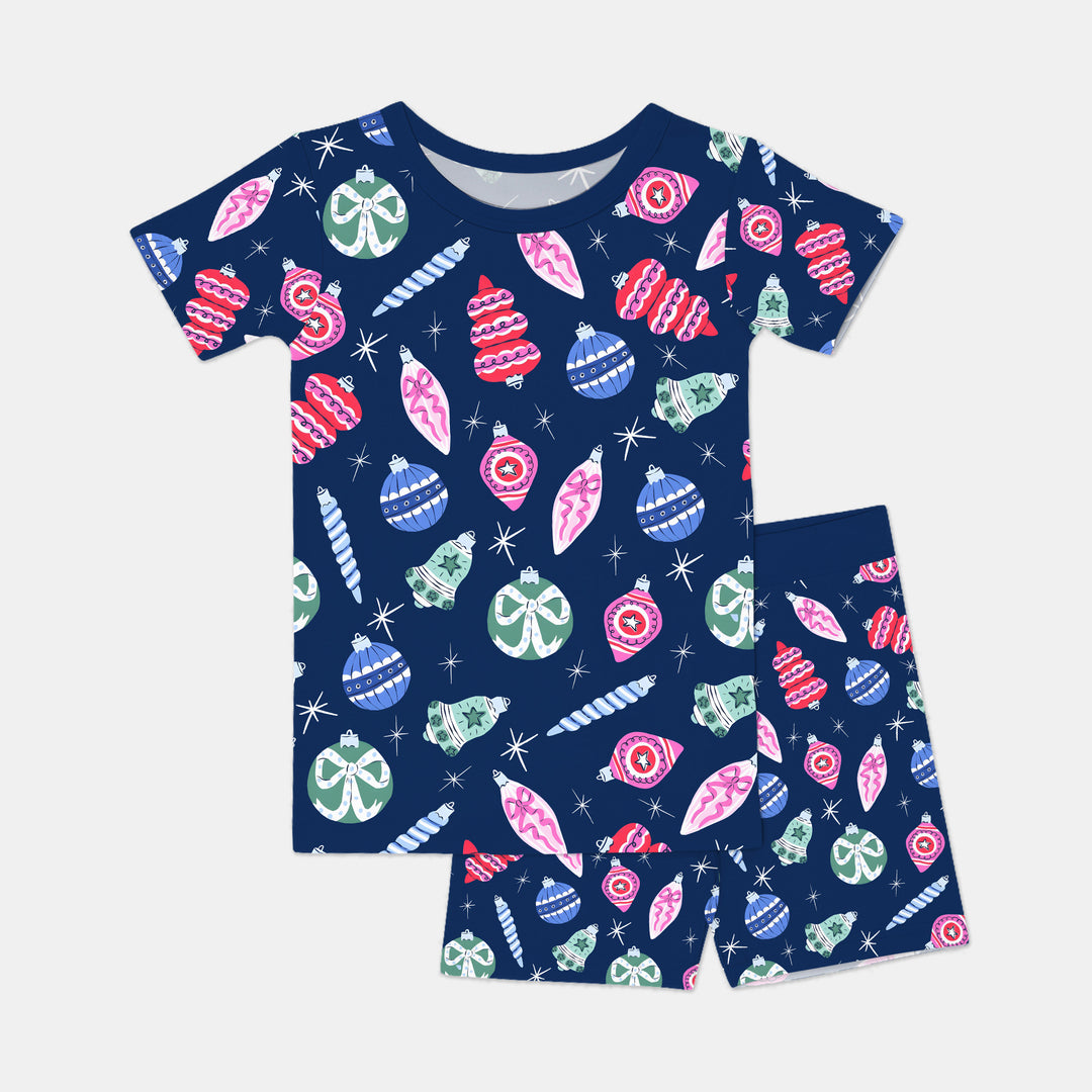 Ornaments Party Two Piece Short Sleeve Shorts Pajama Set