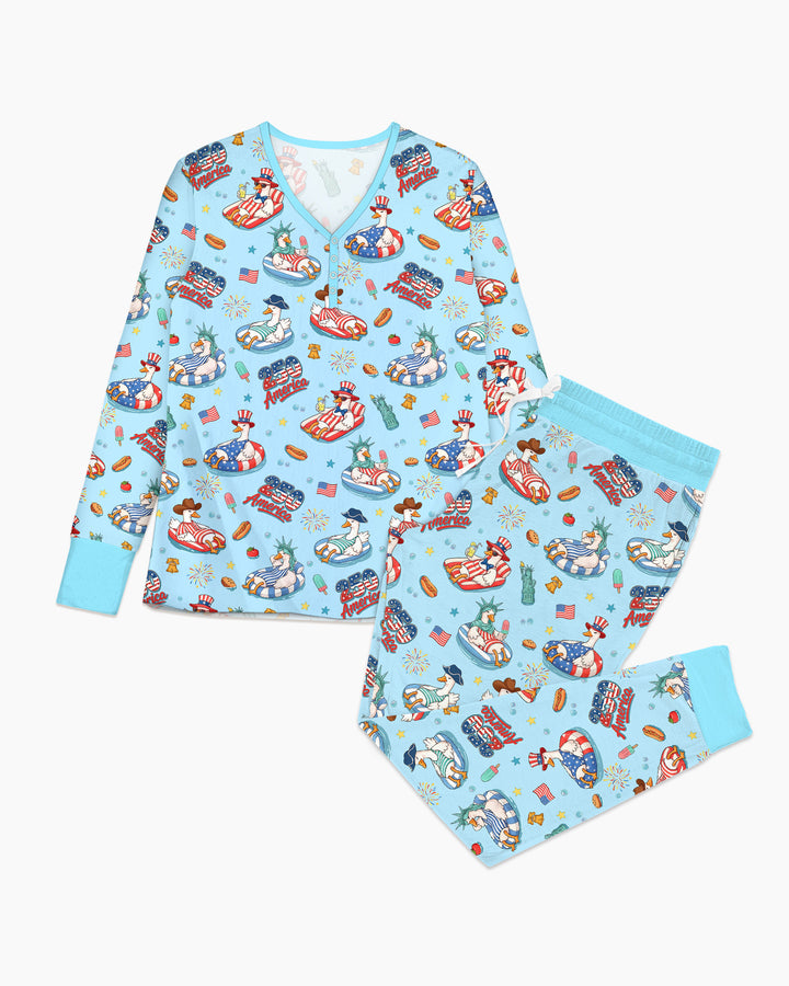 250 America Patriotic Goose Family Matching Bamboo Women Pajama Set