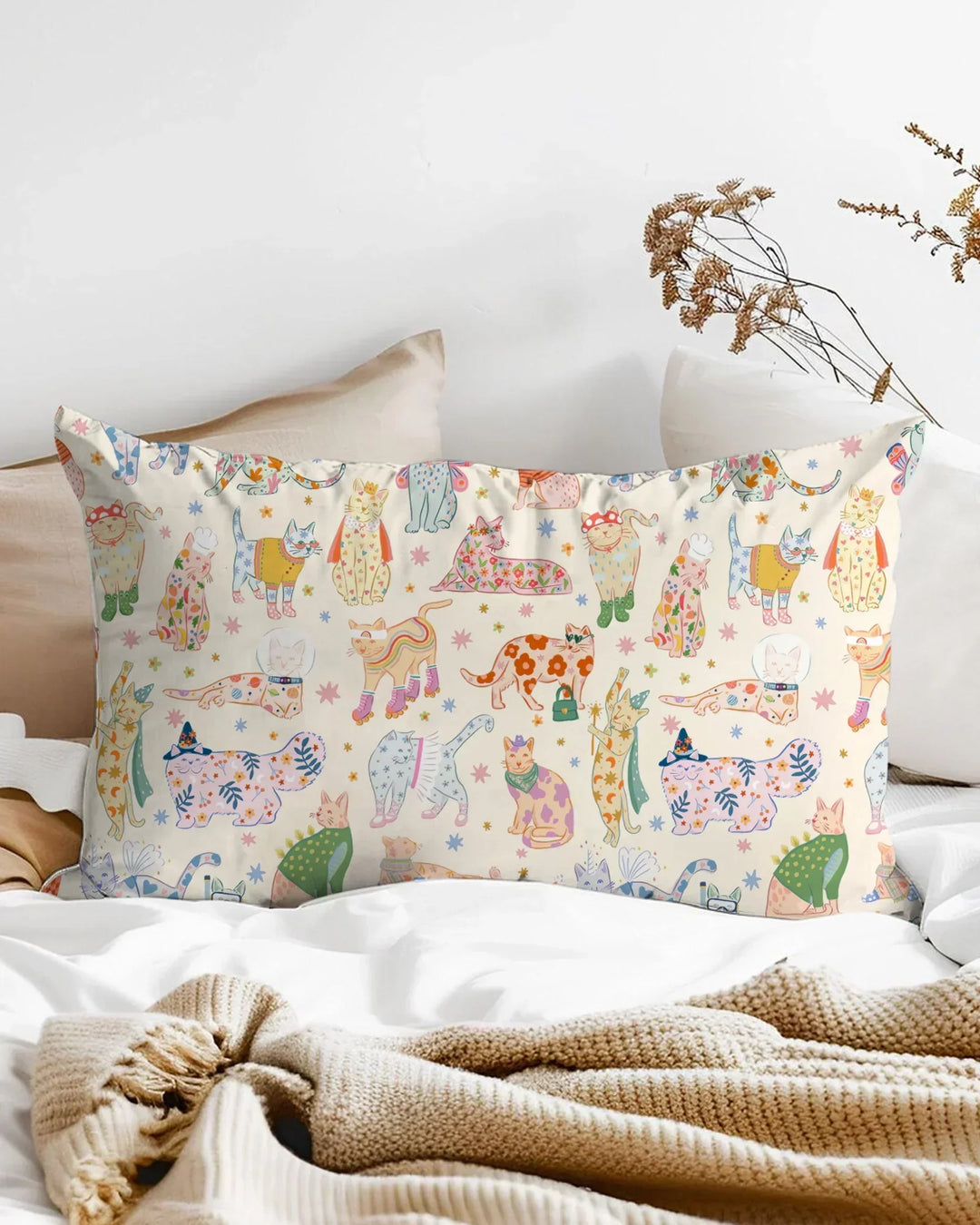 Whimsical Cat Parade Bamboo Pillow Case