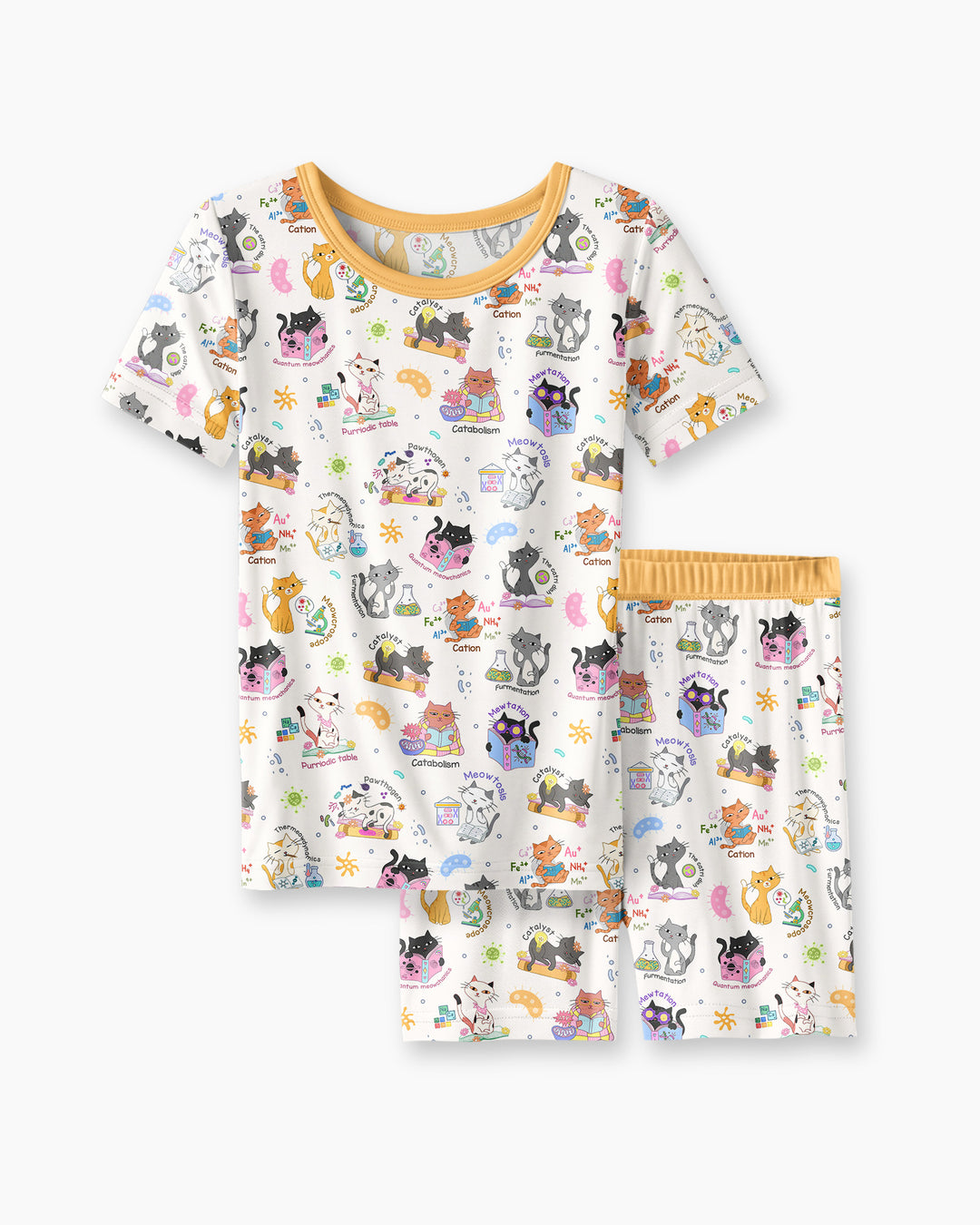 Funny Cat Love Scientist Bamboo Two Piece Short Sleeve Shorts Pajama Set