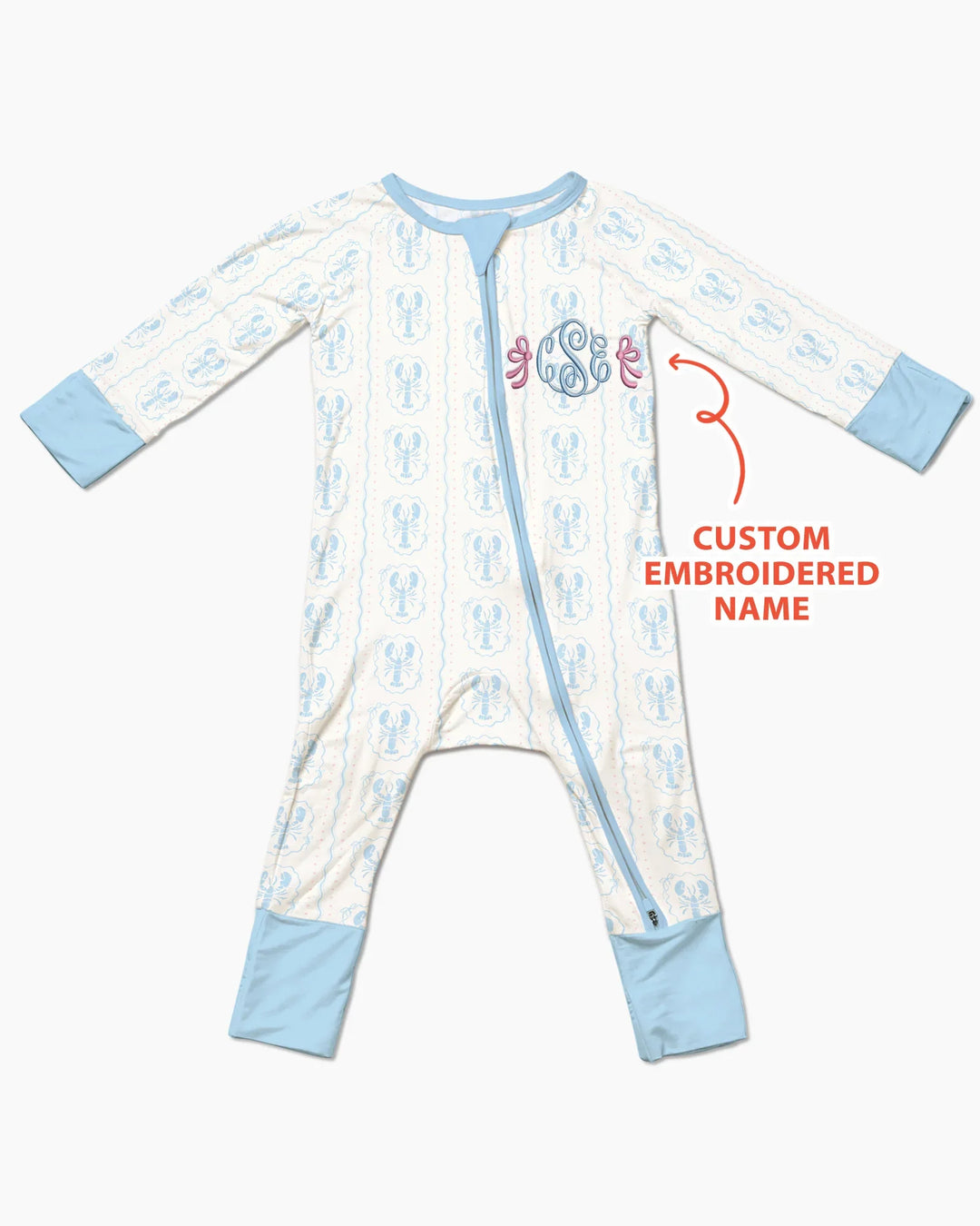 Pijama de bambú convertible con cremallera y monograma personalizado para bebé
