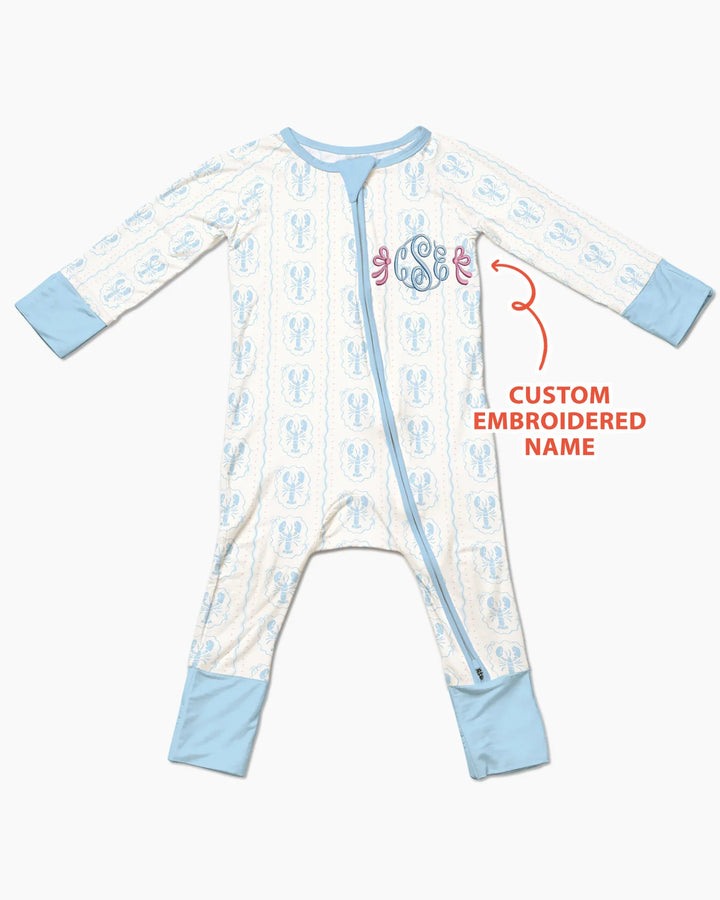 Pijama de bambú convertible con cremallera y monograma personalizado para bebé