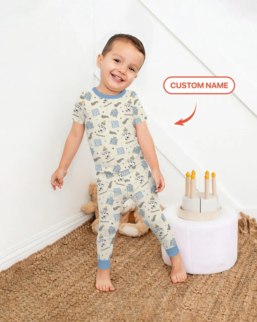 Custom Name Cool Club Daddy & Me Matching Bamboo Two Piece Short Sleeve Pajama Set