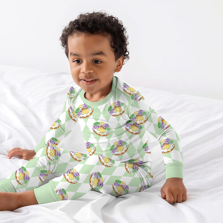 Mardi Gras Donut Two Piece Long Sleeve Pajama Set