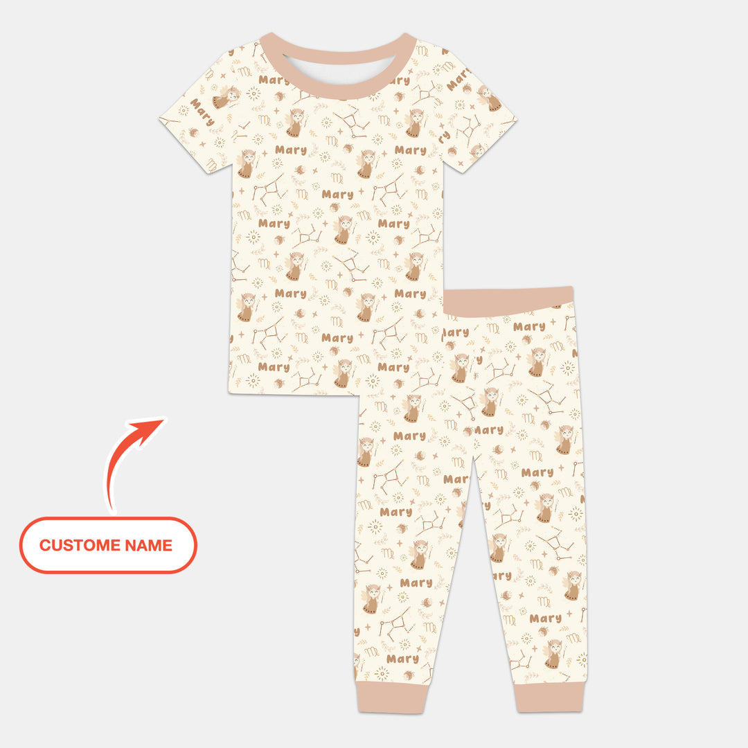 Bohemian Baby Zodiac Signs Custom Name Two Piece Short Sleeve Pajama Set