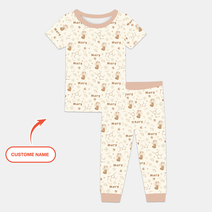 Bohemian Baby Zodiac Signs Custom Name Two Piece Short Sleeve Pajama Set