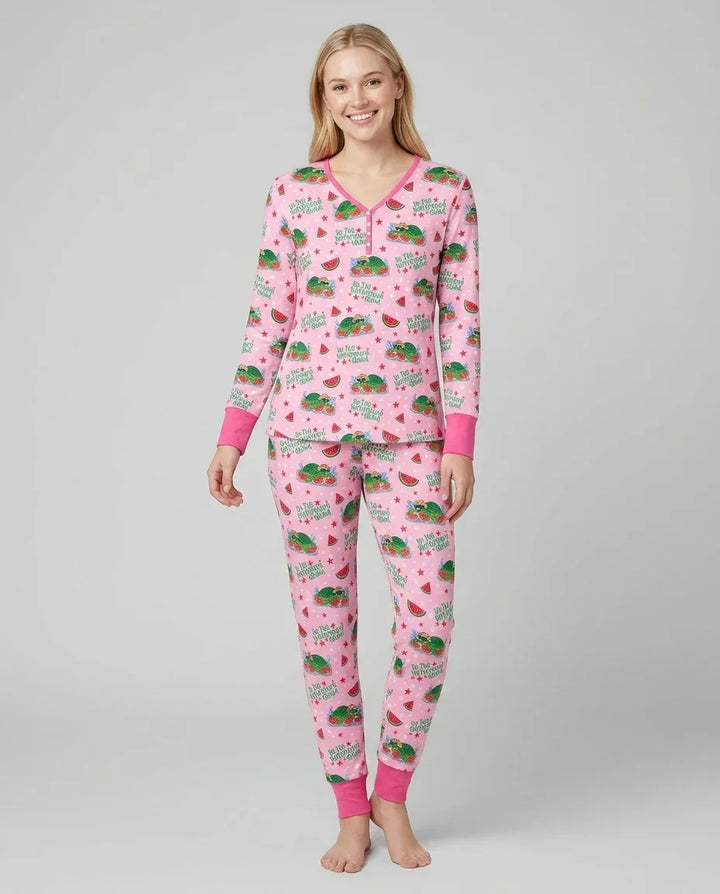 Conjunto de pijama de bambú de sandía de tortuga para mujer a juego con la familia