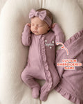 Custom Name With Daisy Embroidered Waffle Ruffle Bamboo Zipper Footie