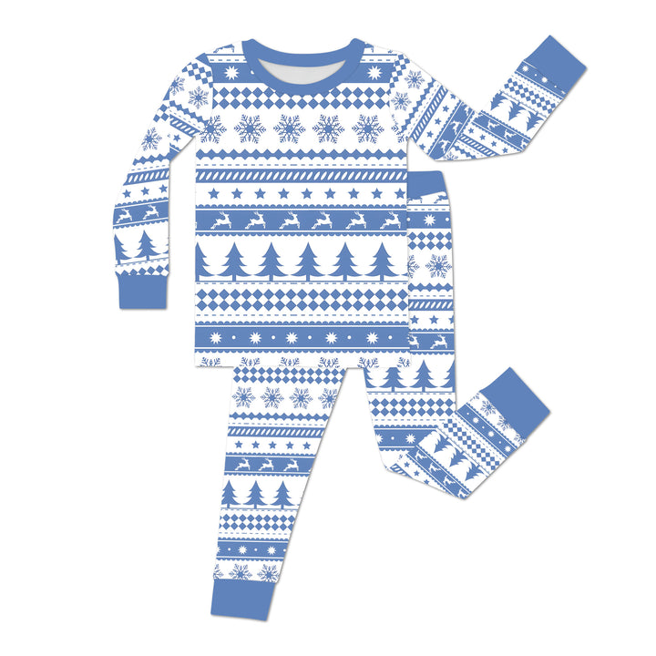 Blue Fair Isle Two Piece Long Sleeve Pajama Set