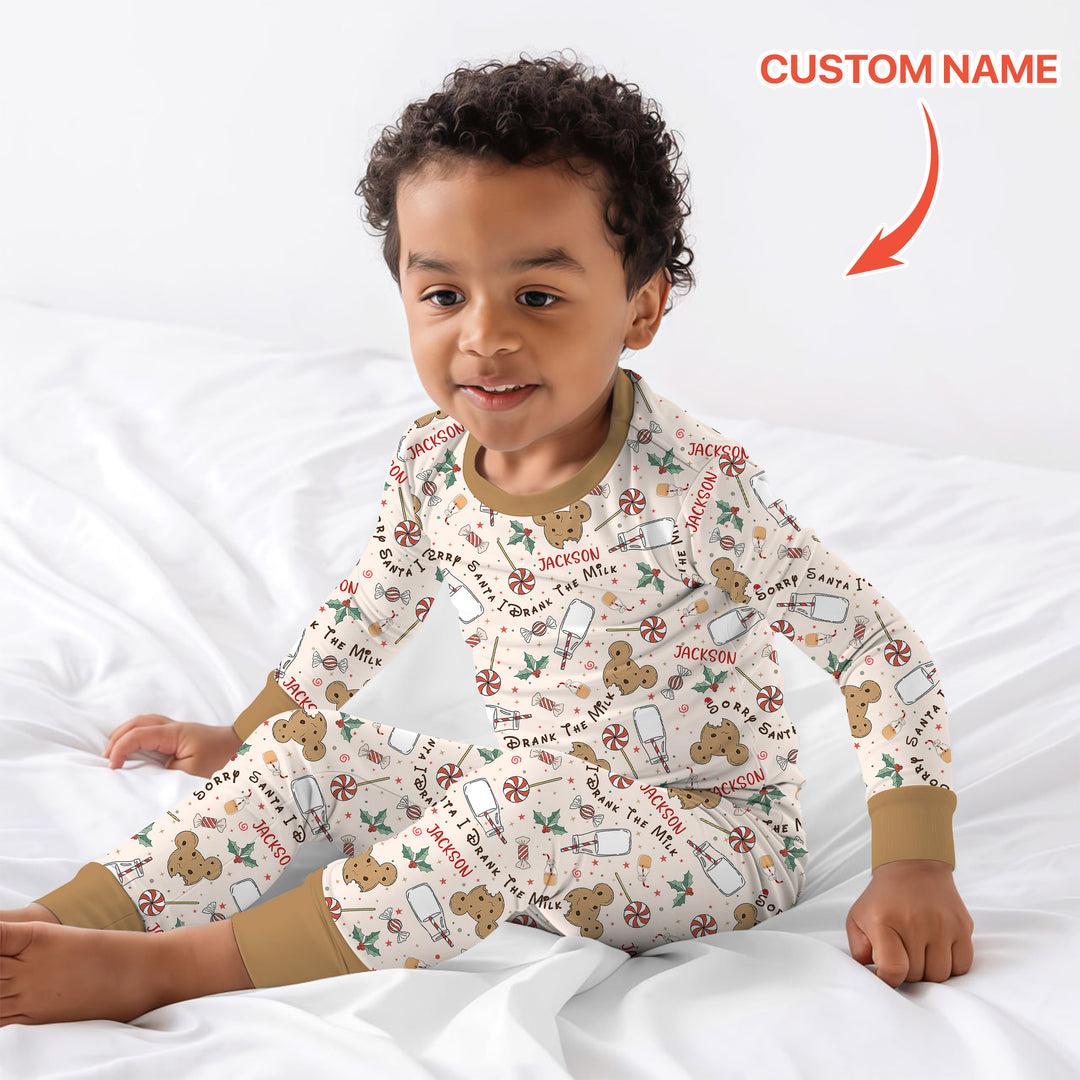 Custom Name Sorry Santa I Drank The Milk Two Piece Long Sleeve Pajama Set