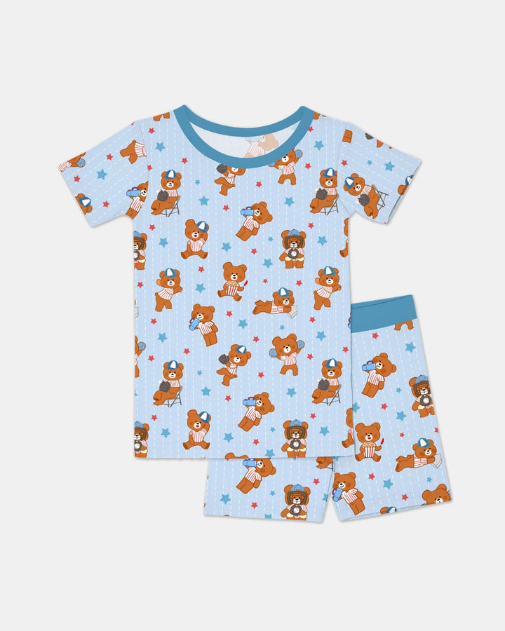 Born To Play Baseball Bamboo Two Piece Short Sleeve Shorts Pajama Set