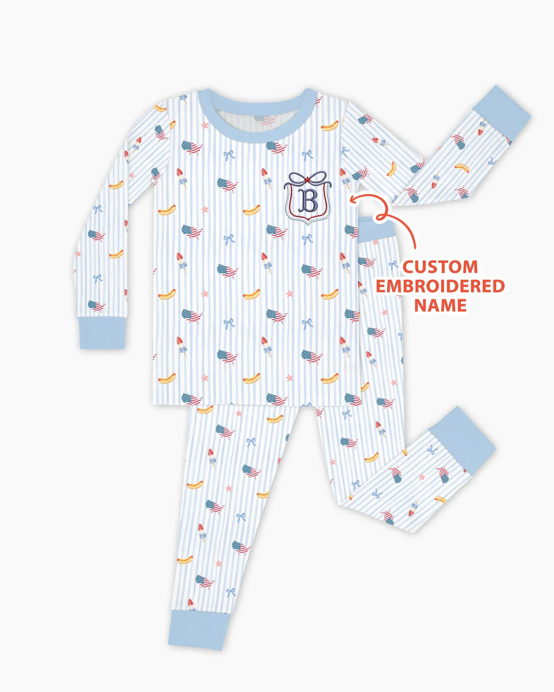 Personalized 4th Of July Embroidered Bamboo Two Piece Long Sleeve Pajama Set