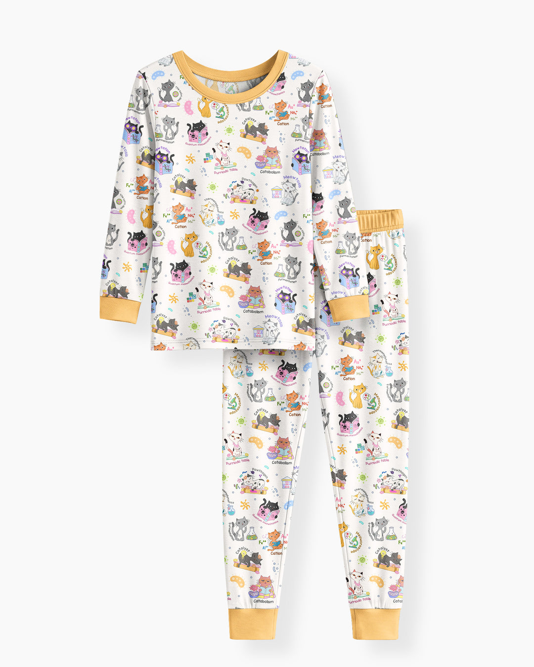 Funny Cat Love Scientist Bamboo Two Piece Long Sleeve Pajama Set