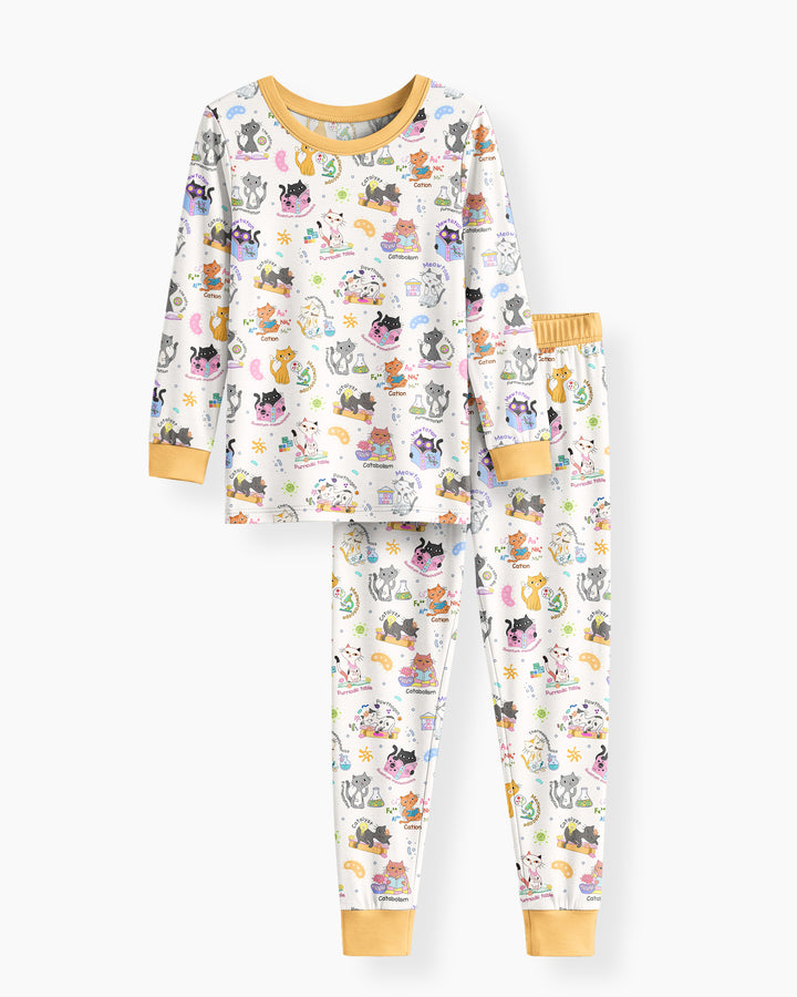 Funny Cat Love Scientist Bamboo Two Piece Long Sleeve Pajama Set