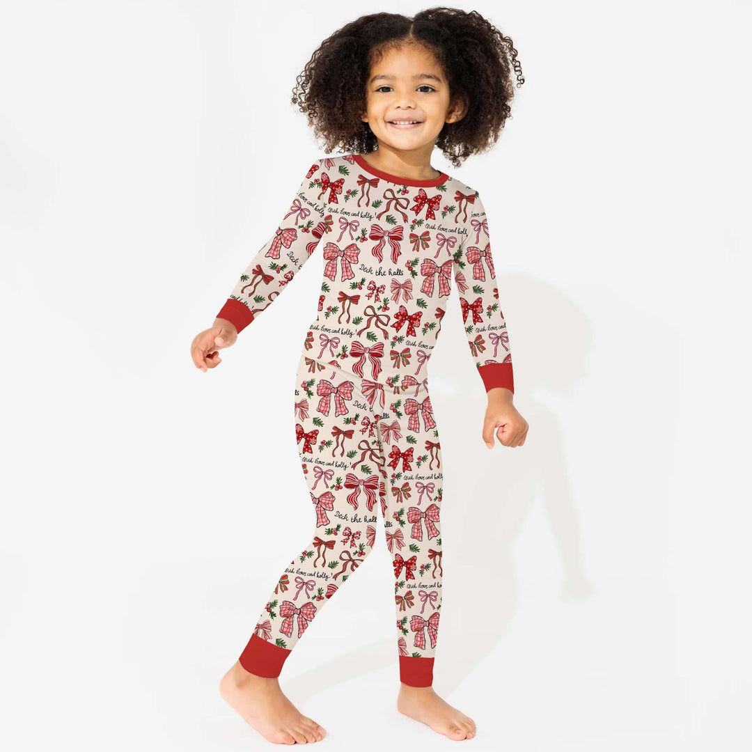 Coquette Christmas Bows Two Piece Long Sleeve Pajama Set