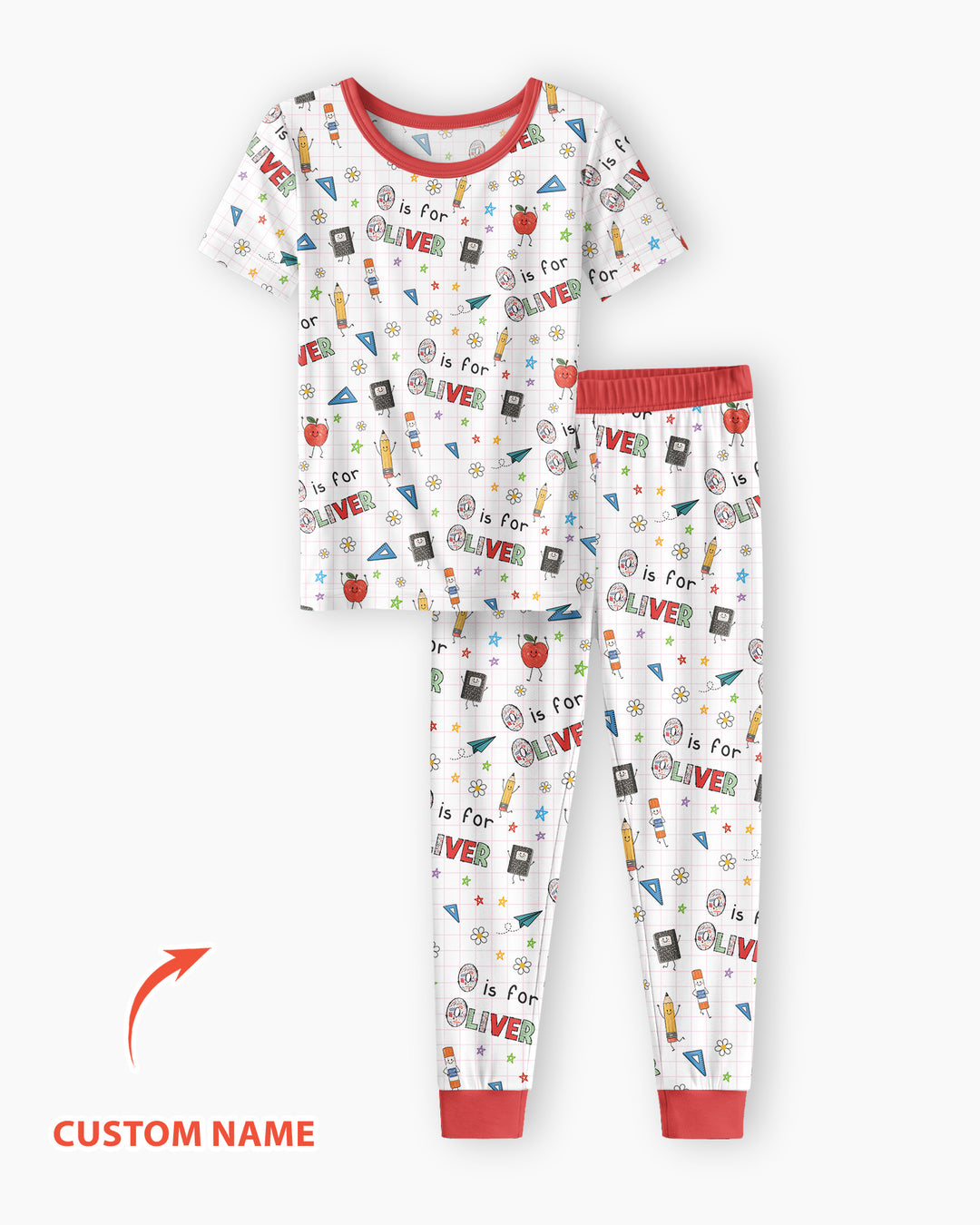 Conjunto de pijama de dos piezas de bambú de manga corta, plantilla personalizada