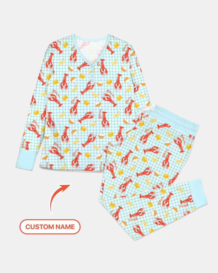 Conjunto de Pijama de Bambú para Mujer de Temporada de Cangrejos Preppy con Nombre Personalizado