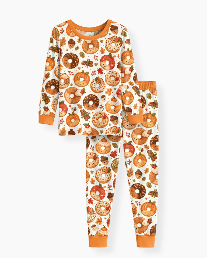 Cute Fall Donut Bamboo Two Piece Long Sleeve Pajama Set