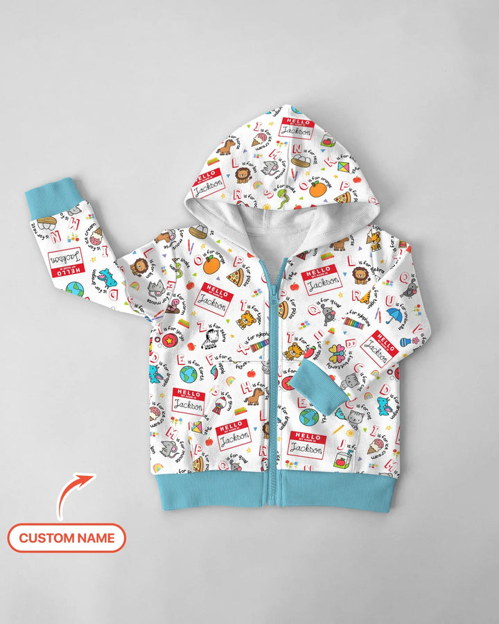 Custom Name Hello School ABCs Bamboo Zip Hoodie
