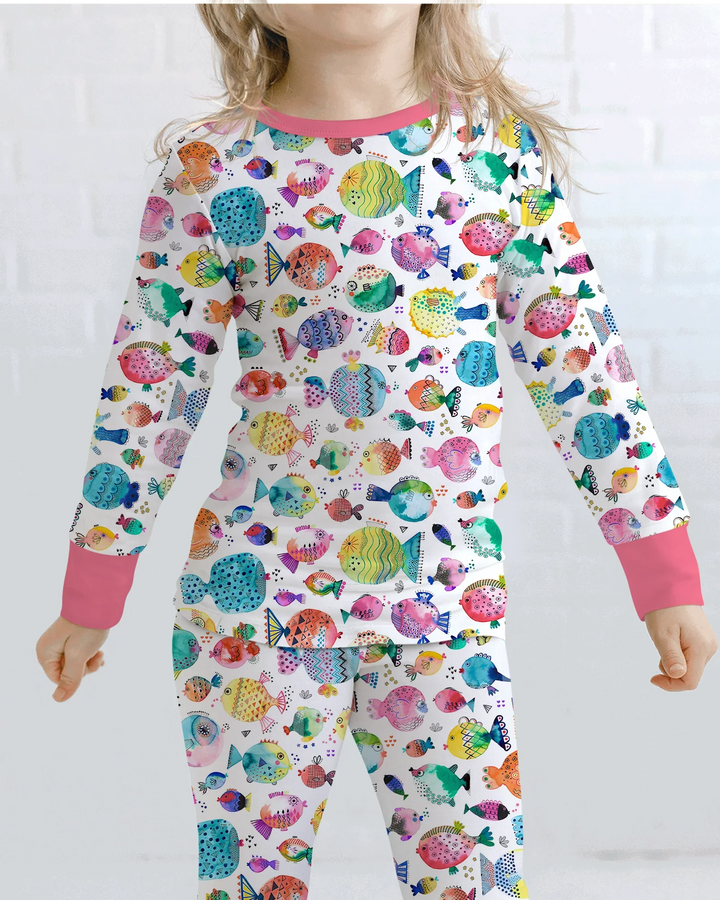 Rainbow Reef Fish Bamboo Two Piece Long Sleeve Pajama Set