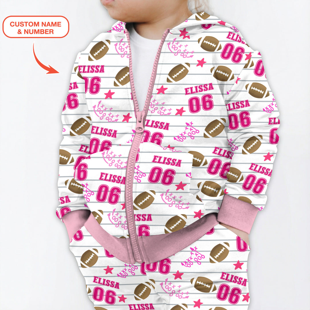 Custom Name Football Time Pink Zip Hoodie