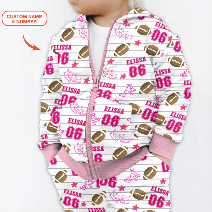 Custom Name Football Time Pink Zip Hoodie