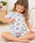 Pijama de dos piezas de bambú para colorear con motivos navideños, manga corta y pantalón corto